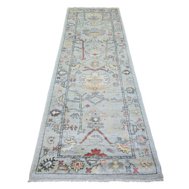 Oushak And Peshawar Wool Hand Knotted Rug Blue 3.0x9.5 -O073869