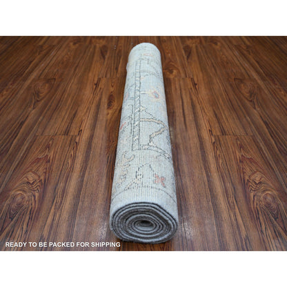 Oushak And Peshawar Wool Hand Knotted Rug Blue 3.0x9.5 -O073869