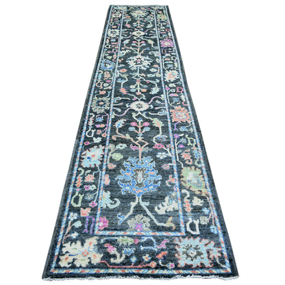 Oushak And Peshawar Wool Hand Knotted Rug Black 2.10x12.6 -O073874