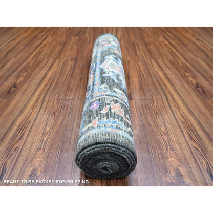 Oushak And Peshawar Wool Hand Knotted Rug Black 2.10x12.6 -O073874