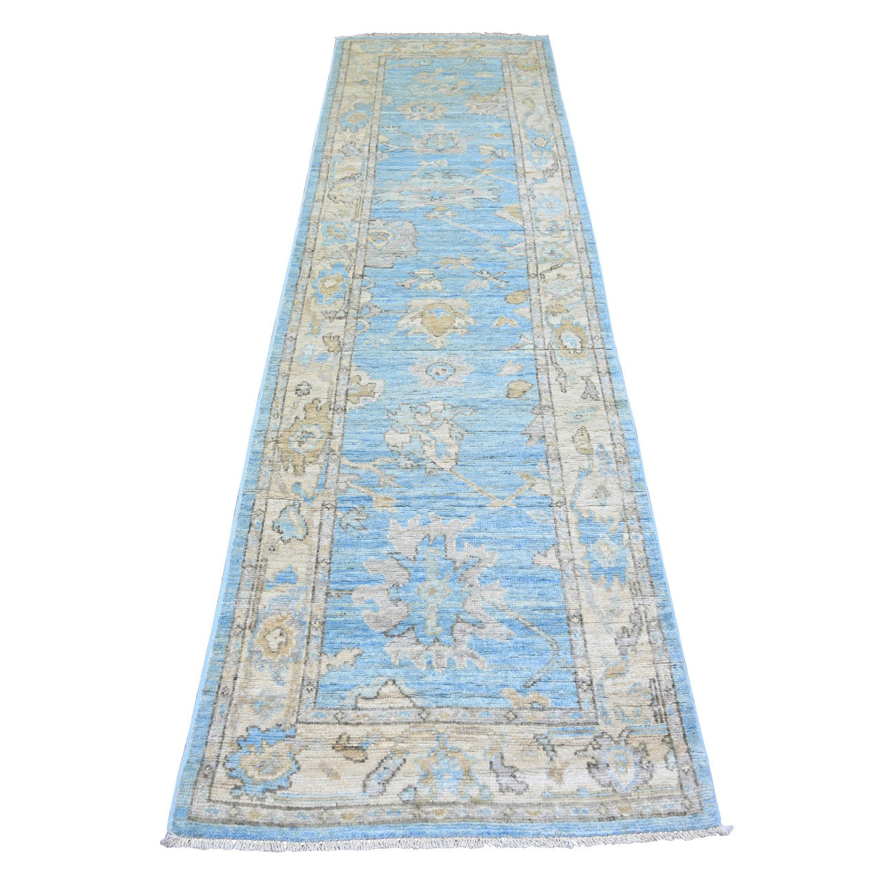 Ivory 2'9" x 9'9" Oushak And Peshawar Hand knotted Wool Rug - Sku: O073878