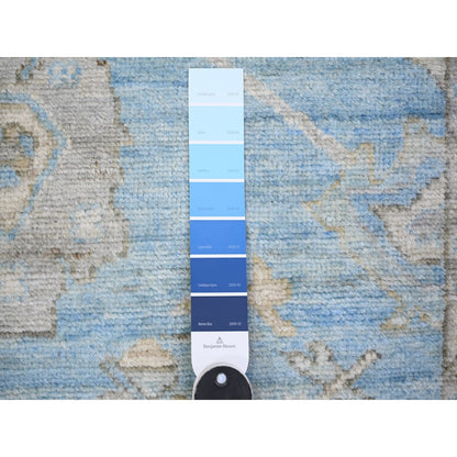 Oushak And Peshawar Wool Hand Knotted Rug Blue Ivory 2.9X9.9 -O073878