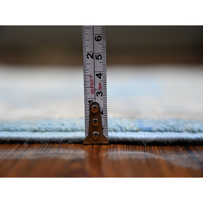 Oushak And Peshawar Wool Hand Knotted Rug Blue Ivory 2.9X9.9 -O073878