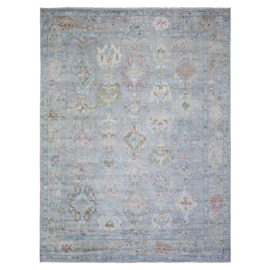 Oushak And Peshawar Wool Hand Knotted Rug Grey Gray 9.1X11.9 -O073893