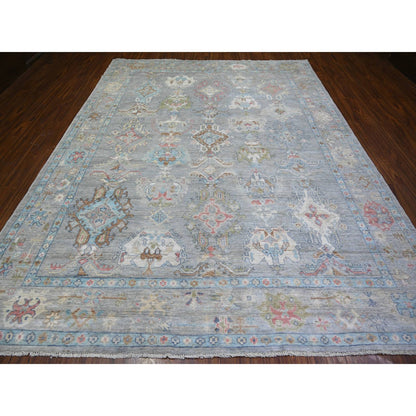 Oushak And Peshawar Wool Hand Knotted Rug Grey Gray 9.1X11.9 -O073893