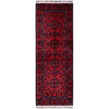 Tribal & Geometric Wool Hand Knotted Rug Red 1.9x4.10 -O0738