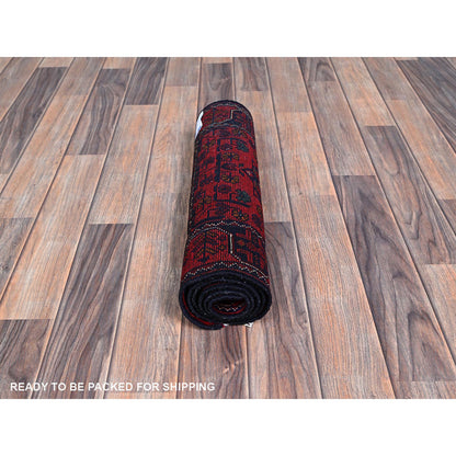 Tribal & Geometric Wool Hand Knotted Rug Red 1.9x4.10 -O0738