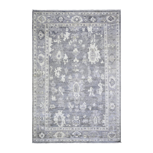 Oushak And Peshawar Wool Hand Knotted Rug Grey Gray 6.0X9.0 -O073910