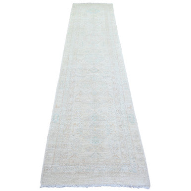 Oushak And Peshawar Wool Hand Knotted Rug Ivory Ivory 2.7X11.3 -O073944