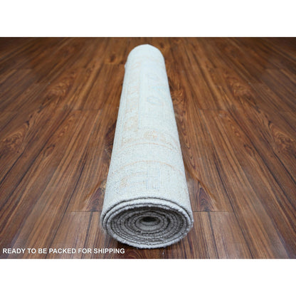 Oushak And Peshawar Wool Hand Knotted Rug Ivory Ivory 2.7X11.3 -O073944