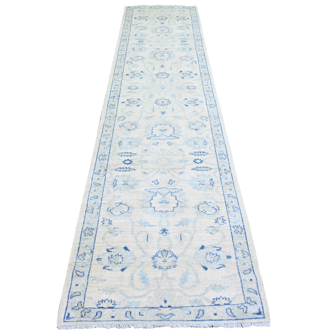 Ivory 2'9" x 11'9" Oushak And Peshawar Hand knotted Wool Rug - Sku: O073945