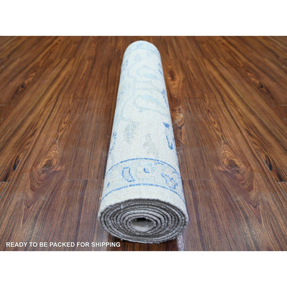 Oushak And Peshawar Wool Hand Knotted Rug Ivory Ivory 2.9X11.9 -O073945