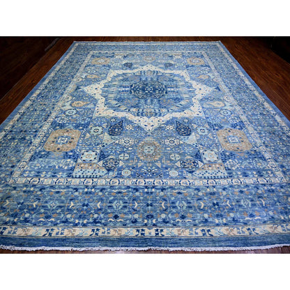 Oushak And Peshawar Wool Hand Knotted Rug Blue Blue 11.9X14.4 -O073954