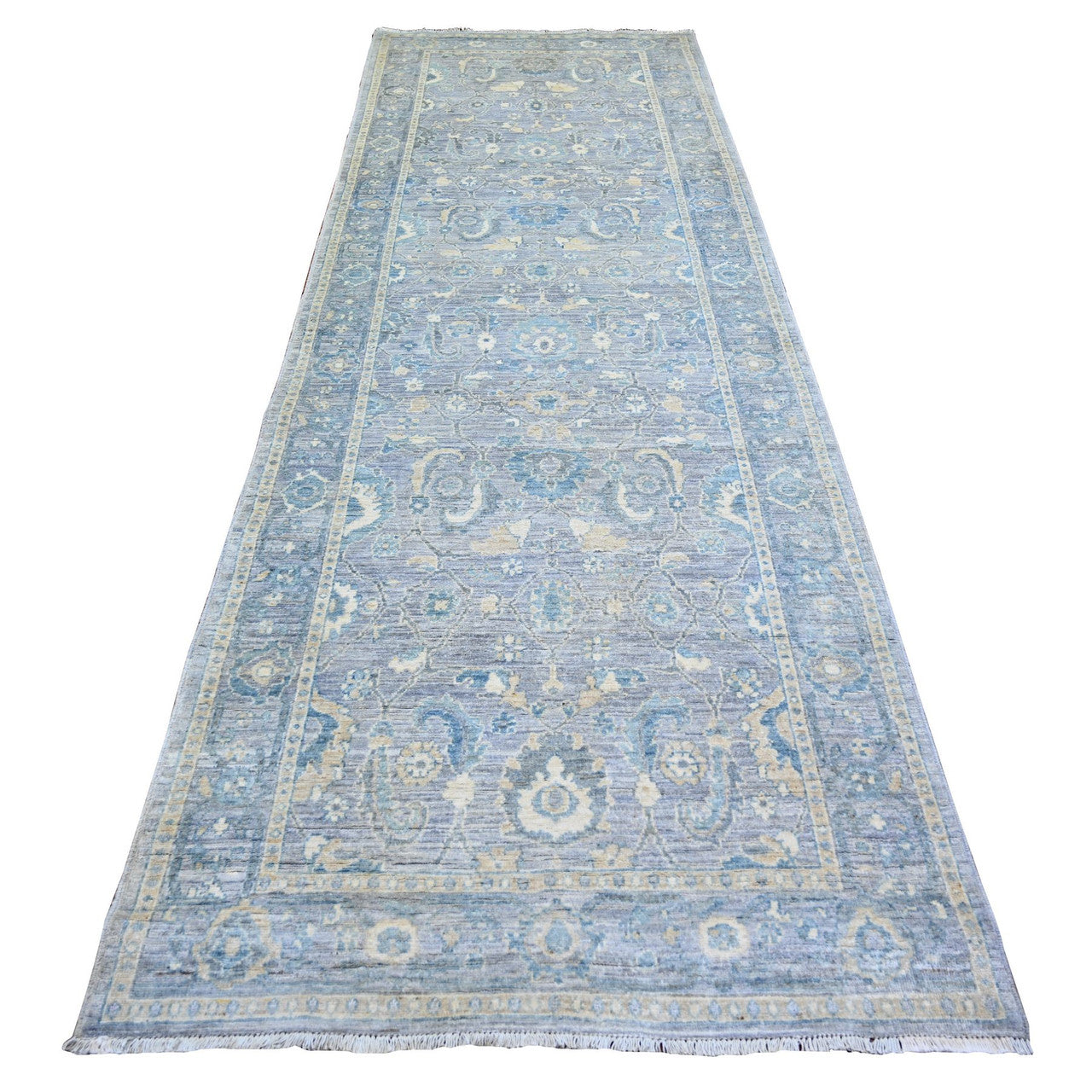 Gray 3'10" x 11'9" Oushak And Peshawar Hand knotted Wool Rug - Sku: O073955