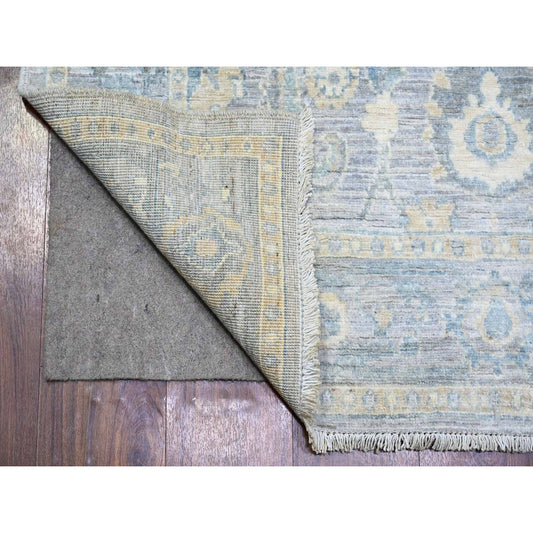 Oushak And Peshawar Wool Hand Knotted Rug Grey Gray 3.10X11.9 -O073955