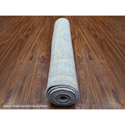 Oushak And Peshawar Wool Hand Knotted Rug Grey Gray 3.10X11.9 -O073955