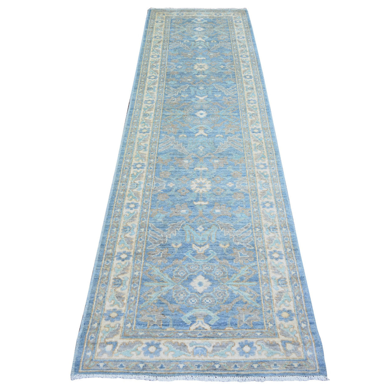 Ivory 2'8" x 9'6" Oushak And Peshawar Hand knotted Wool Rug - Sku: O073963