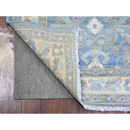 Oushak And Peshawar Wool Hand Knotted Rug Blue Ivory 2.8X9.6 -O073963