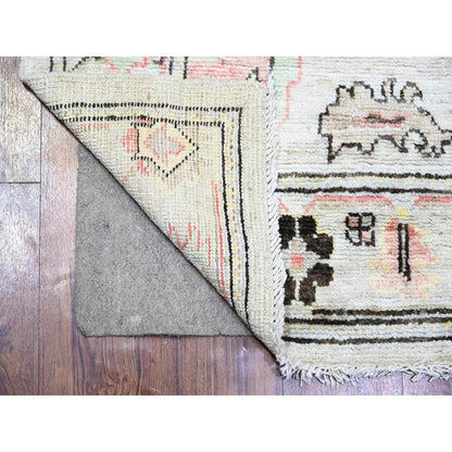 Oushak And Peshawar Wool Hand Knotted Rug Grey Gray 4.2X11.8 -O073982