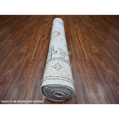 Oushak And Peshawar Wool Hand Knotted Rug Grey Gray 4.2X11.8 -O073982