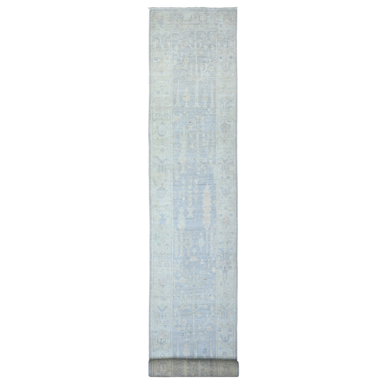 Blue 2'8" x 19'2" Oushak And Peshawar Hand knotted Wool Rug - Sku: O073992