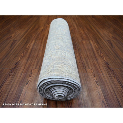 Oushak And Peshawar Wool Hand Knotted Rug Grey Light Blue 2.8X19.2 -O073992