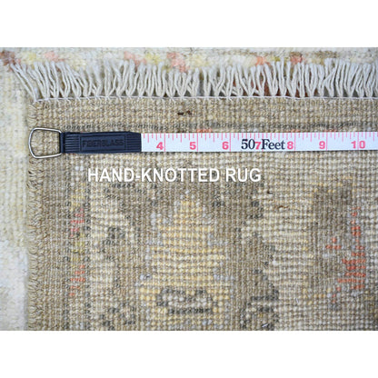 Oushak And Peshawar Wool Hand Knotted Rug Green Ivory 3.0X16.0 -O073993