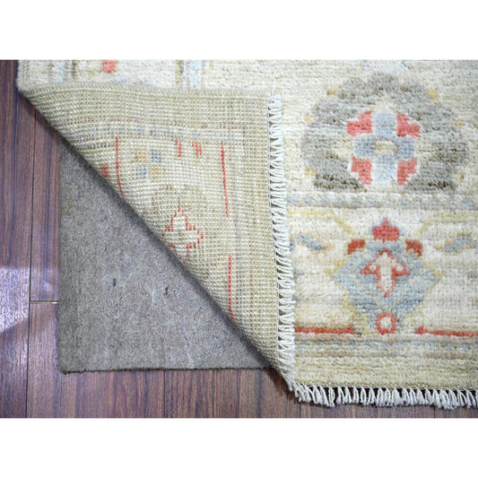 Oushak And Peshawar Wool Hand Knotted Rug Green Ivory 2.9X19.8 -O073999