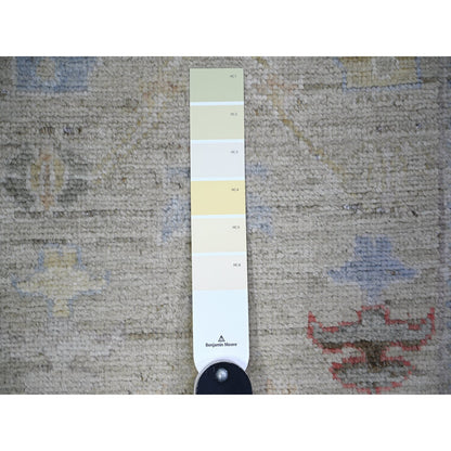 Oushak And Peshawar Wool Hand Knotted Rug Green Ivory 2.9X19.8 -O073999