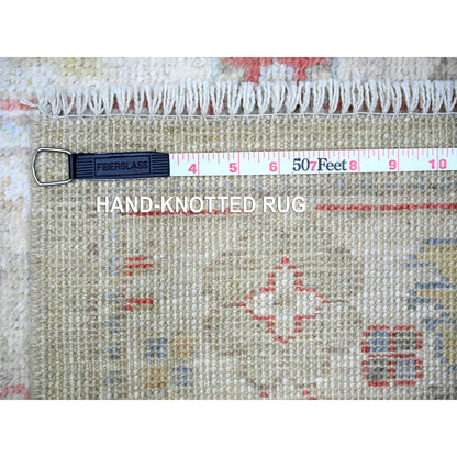 Oushak And Peshawar Wool Hand Knotted Rug Green Ivory 2.9X19.8 -O073999