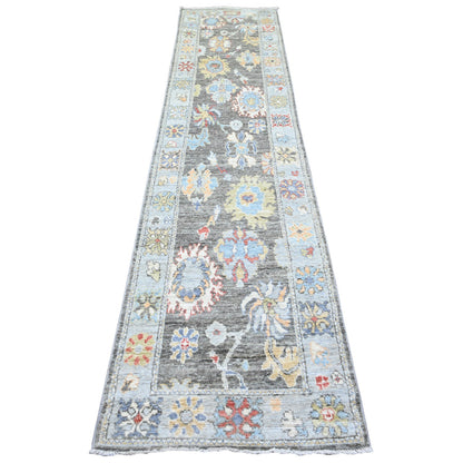 Oushak And Peshawar Wool Hand Knotted Rug Grey Light Blue 2.6X11.4 -O074000