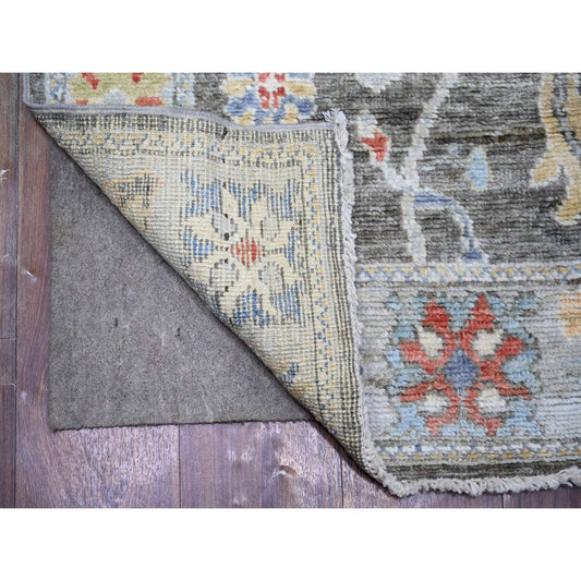 Oushak And Peshawar Wool Hand Knotted Rug Grey Light Blue 2.6X11.4 -O074000