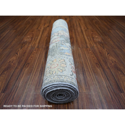 Oushak And Peshawar Wool Hand Knotted Rug Grey Light Blue 2.6X11.4 -O074000