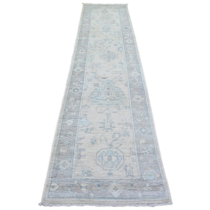 Oushak And Peshawar Wool Hand Knotted Rug Grey Gray 2.8X11.7 -O074004