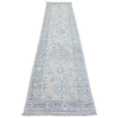 Oushak And Peshawar Wool Hand Knotted Rug Grey Gray 2.8X11.7 -O074004