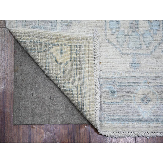 Oushak And Peshawar Wool Hand Knotted Rug Grey Gray 2.8X11.7 -O074004