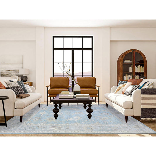 Oushak And Peshawar Wool Hand Knotted Rug Blue Gray 8.1X9.8 -O074014