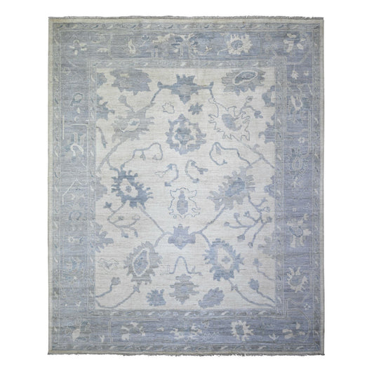 Oushak And Peshawar Wool Hand Knotted Rug Ivory Gray 8.1X9.8 -O074015