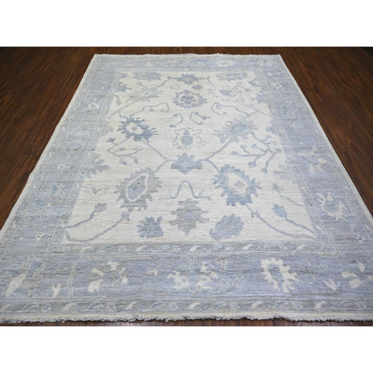 Oushak And Peshawar Wool Hand Knotted Rug Ivory Gray 8.1X9.8 -O074015