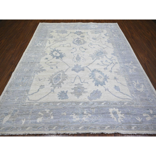 Oushak And Peshawar Wool Hand Knotted Rug Ivory Gray 8.1X9.8 -O074015