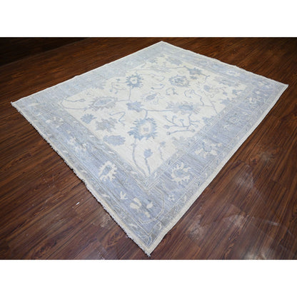 Oushak And Peshawar Wool Hand Knotted Rug Ivory Gray 8.1X9.8 -O074015