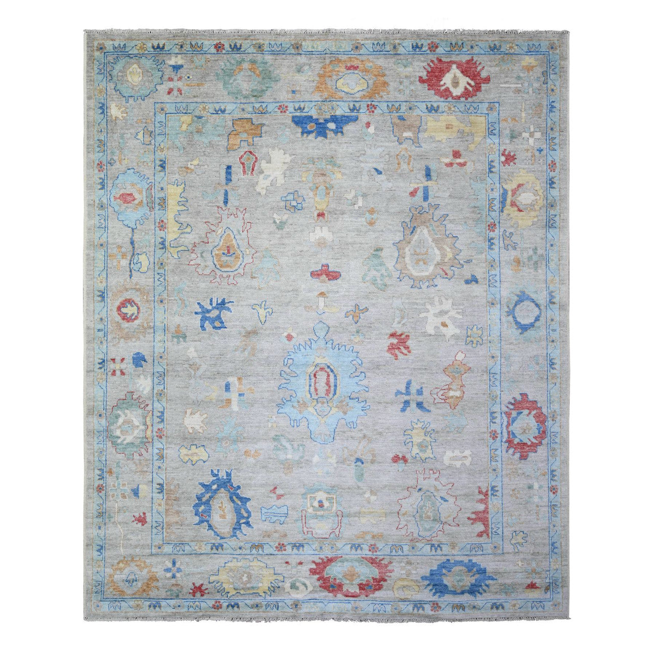 Gray 8'4" x 9'8" Oushak And Peshawar Hand knotted Wool Rug - Sku: O074022