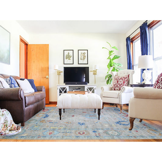 Oushak And Peshawar Wool Hand Knotted Rug Grey Gray 8.4X9.8 -O074022