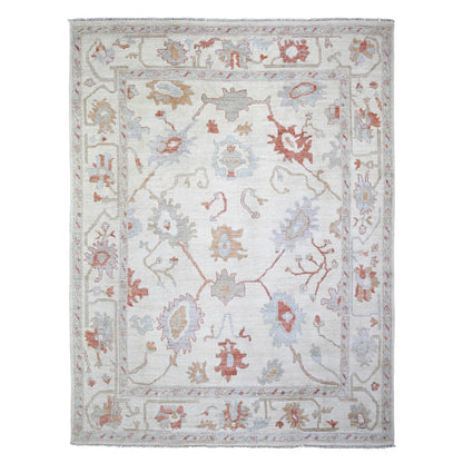 Oushak And Peshawar Wool Hand Knotted Rug Ivory Ivory 7.8X10.2 -O074025