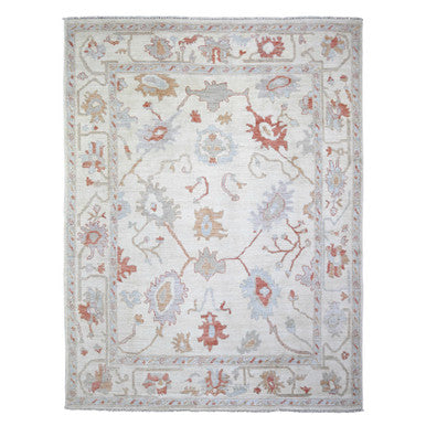 Oushak And Peshawar Wool Hand Knotted Rug Ivory Ivory 7.8X10.2 -O074025