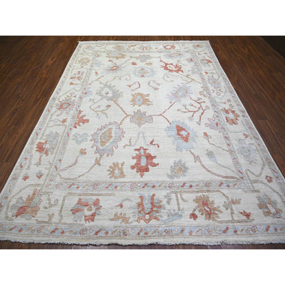 Oushak And Peshawar Wool Hand Knotted Rug Ivory Ivory 7.8X10.2 -O074025