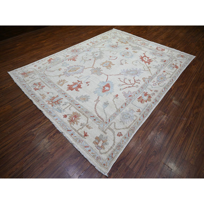 Oushak And Peshawar Wool Hand Knotted Rug Ivory Ivory 7.8X10.2 -O074025