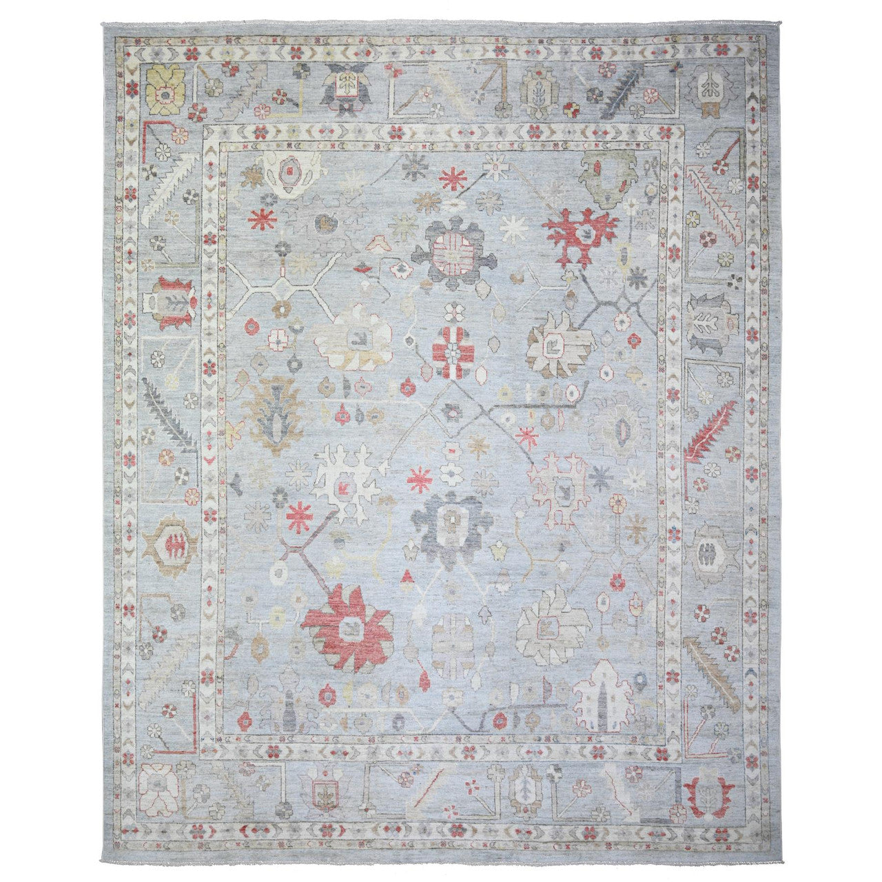Gray 11'9" x 14'0" Oushak And Peshawar Hand knotted Wool Rug - Sku: O074041