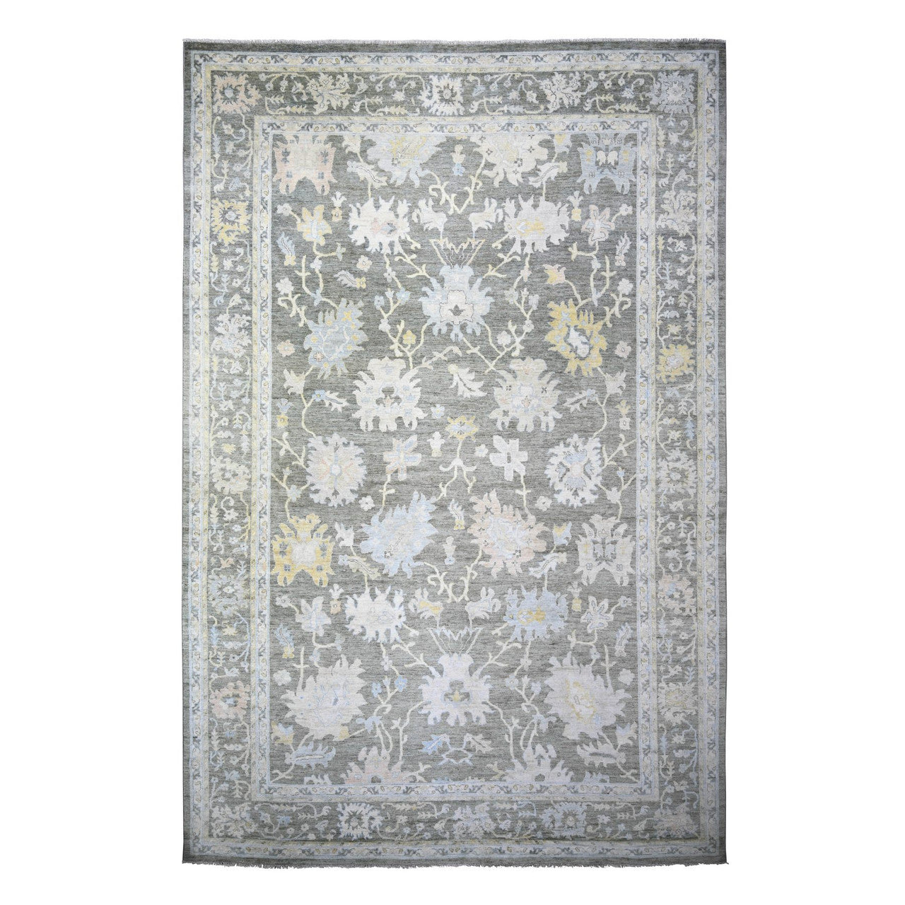 Gray 11'9" x 17'6" Oushak And Peshawar Hand knotted Wool Rug - Sku: O074043