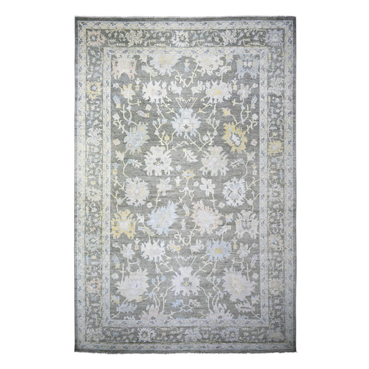 Oushak And Peshawar Wool Hand Knotted Rug Grey Gray 11.9X17.6 -O074043